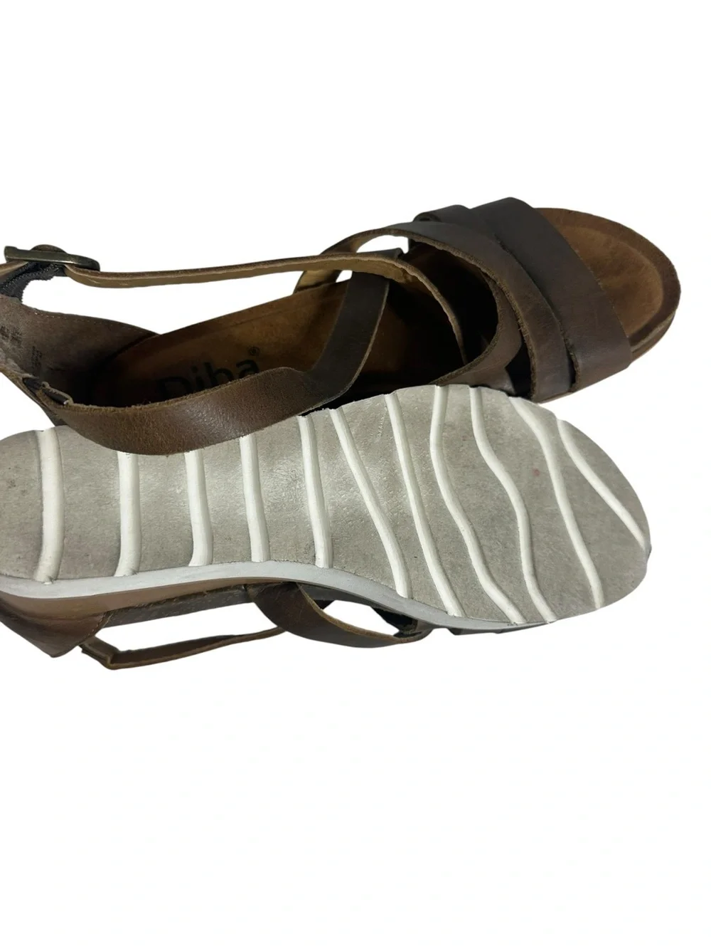 DIBA Women's 7.5 Brown Leather Strap Wedge Comfort Sandals